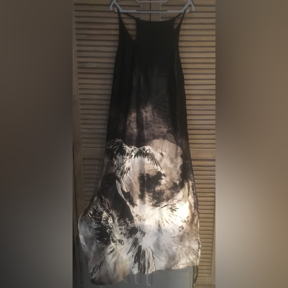Silky asymmetrical strappy dress with side slit